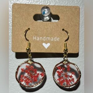 Handmade Gold and Red Floral Earrings